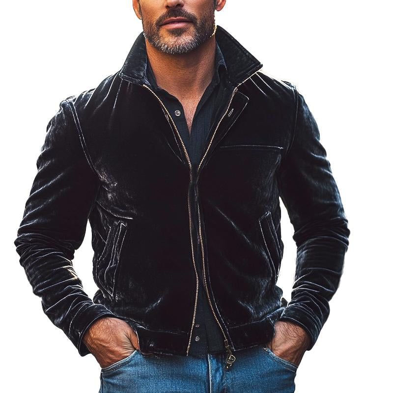 Men's Velvet Lapel Zip-Up Jacket 00785481X