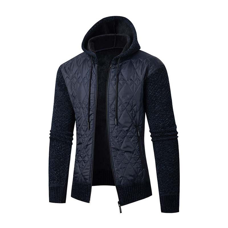 Men's Retro Classic Casual Plus Velvet Hooded Zipper Knitted Jacket 20152645K