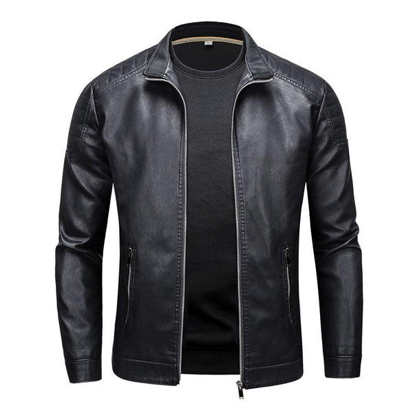 Men's Biker Collar Zip-Up Leather Jacket 43886228X