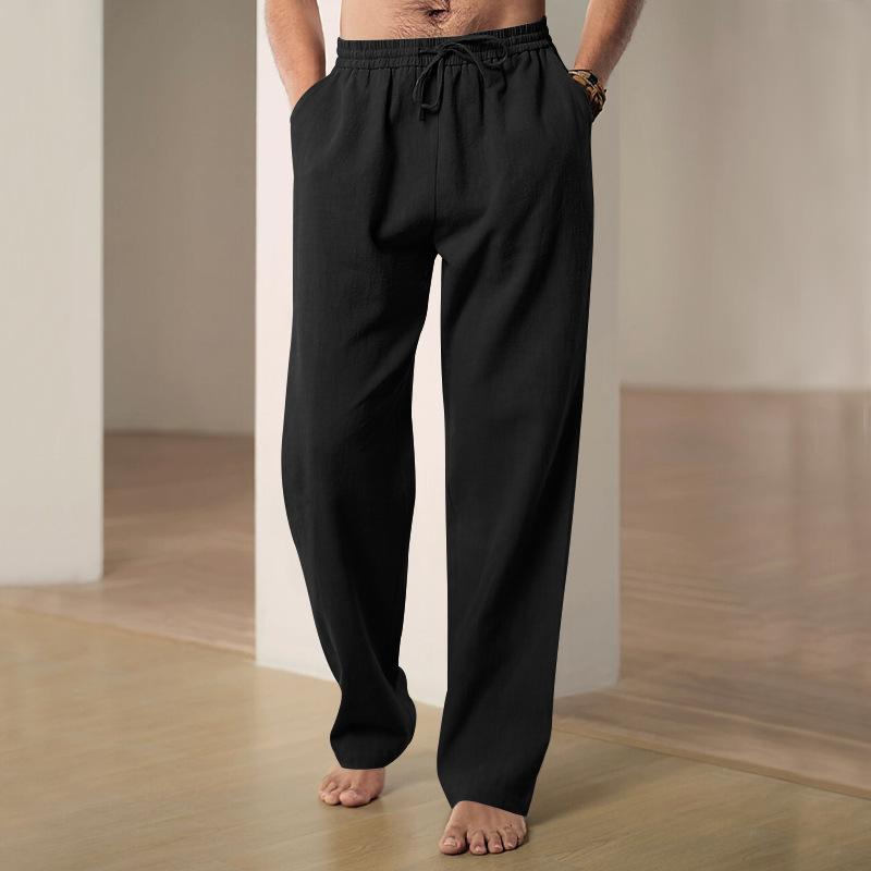 Men's Solid Breathable Linen Loose Elastic Waist Casual Trousers 65710355Z