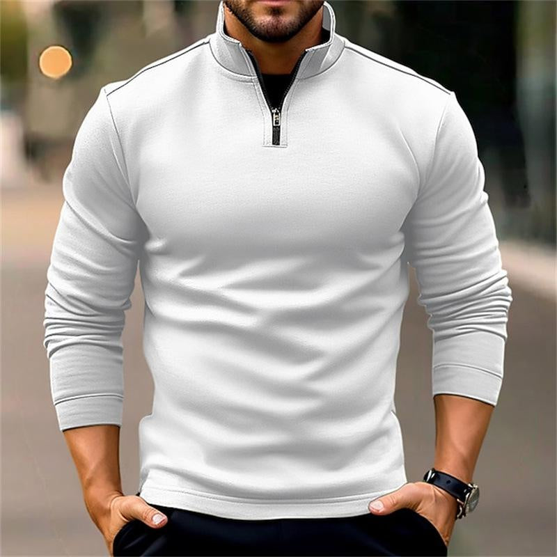 Men's Casual Solid Color Half-Zip Long-Sleeved Sweatshirt 98197397Y