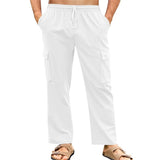 Men's Solid Color Cotton And Linen Straight Multi-pocket Casual Pants 16534865Z