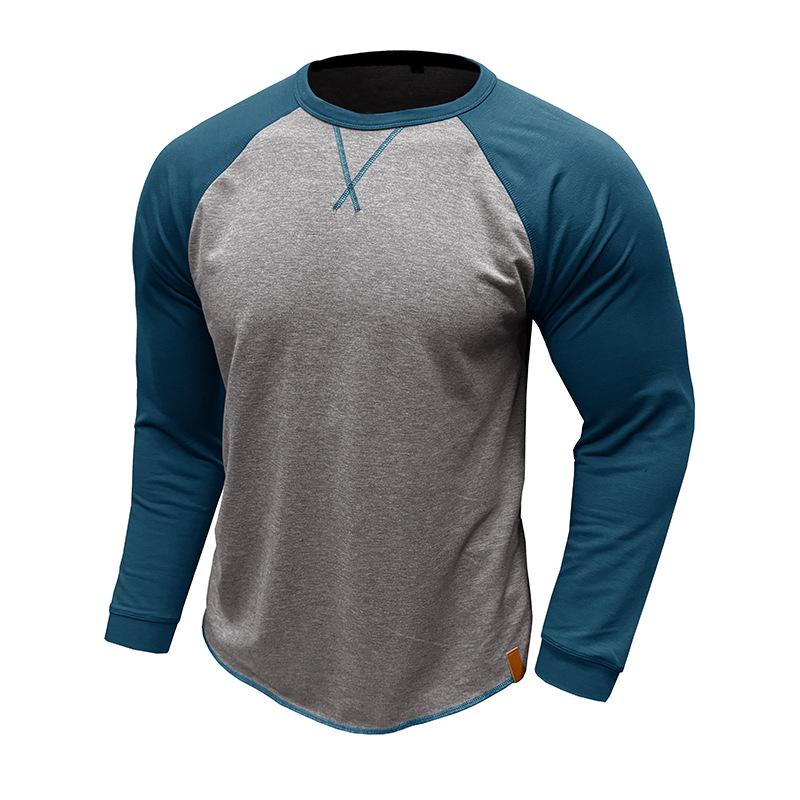 Men's Round Neck Long Sleeve Casual Color Block Pullover T-shirt 89657764X