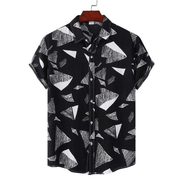 Men's Large Size Geometric Print Loose Vintage Short Sleeve Shirt 12210461X