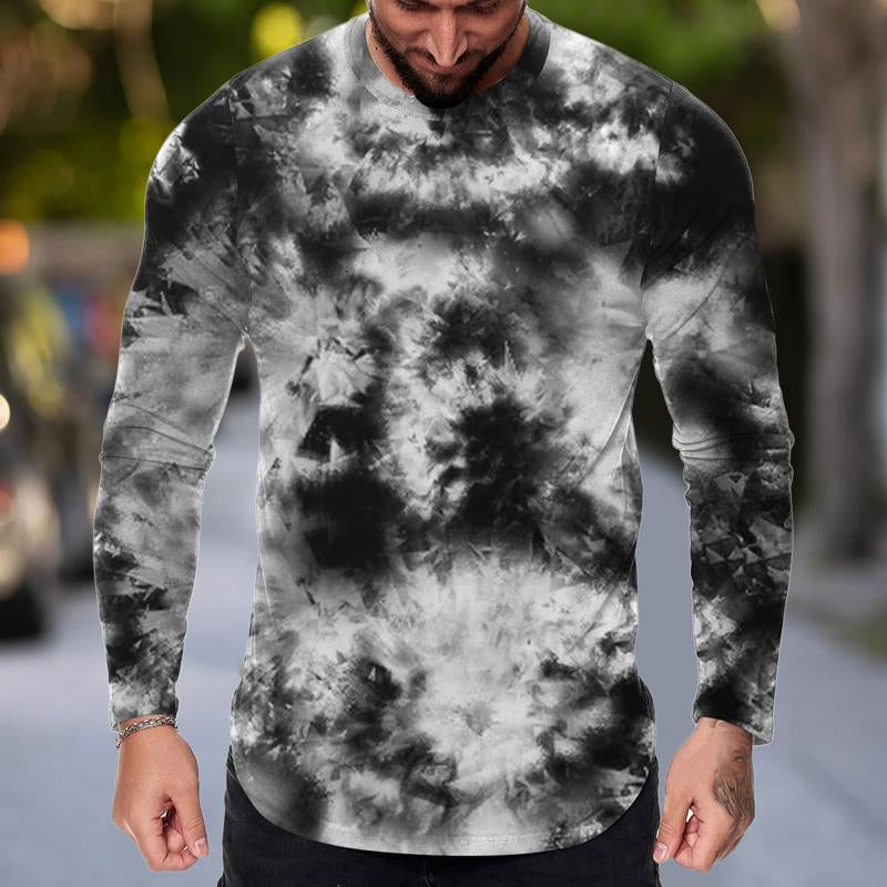 Men's Tie-dye Printed Round Neck Pullover Long-sleeved T-shirt 45359884X