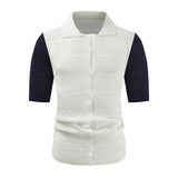 Men's Contrast Color Knitted Short-sleeved Lapel POLO Shirt 29209491X