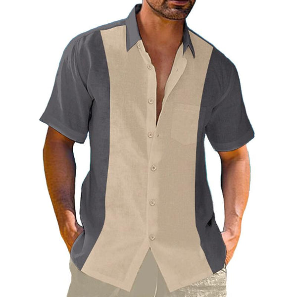 Men's Contrasting Lapel Beach Short Sleeve Shirt 80277578X