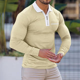 Men's Color Block Half Zip Pullover Long Sleeve Polo Shirt 98752997X