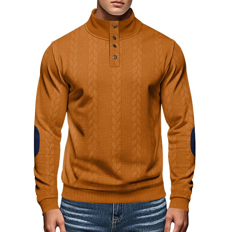 Men's Casual Jacquard Button Stand Collar Patchwork Long Sleeve Sweatshirt 73358660M