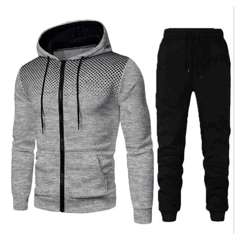 Men's Classic Casual Autumn and Winter Hooded Long Sleeve Hoodie Elastic Waist Sweatpants Set 57040185K