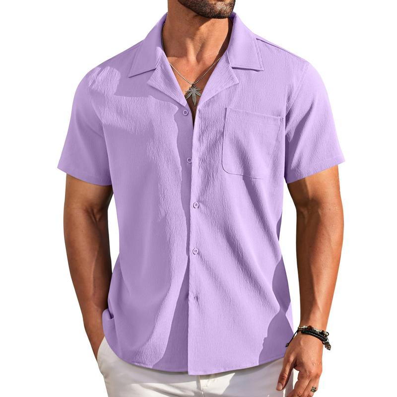 Men's Casual Solid Color Lapel Chest Pocket Short-Sleeved Shirt 61658227Y