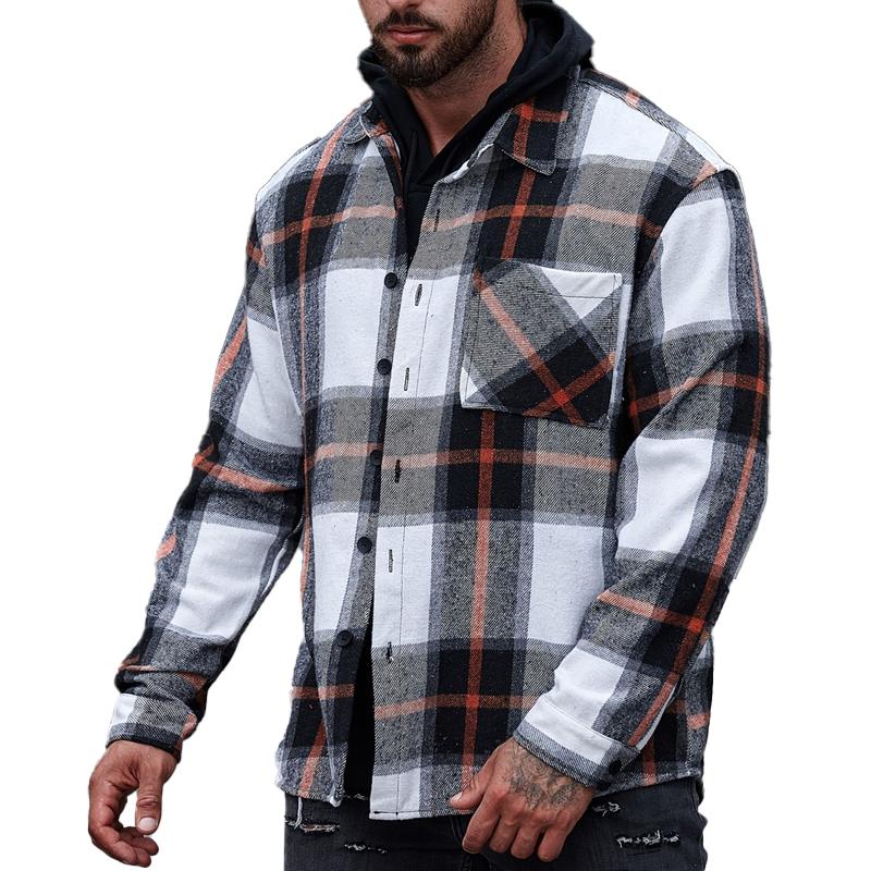 Men's Large Plaid Lapel Shirt Jacket 22069478X