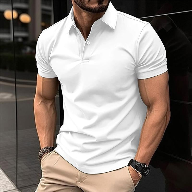 Men's Casual Solid Color Short Sleeved Polo Shirt 12619313Y