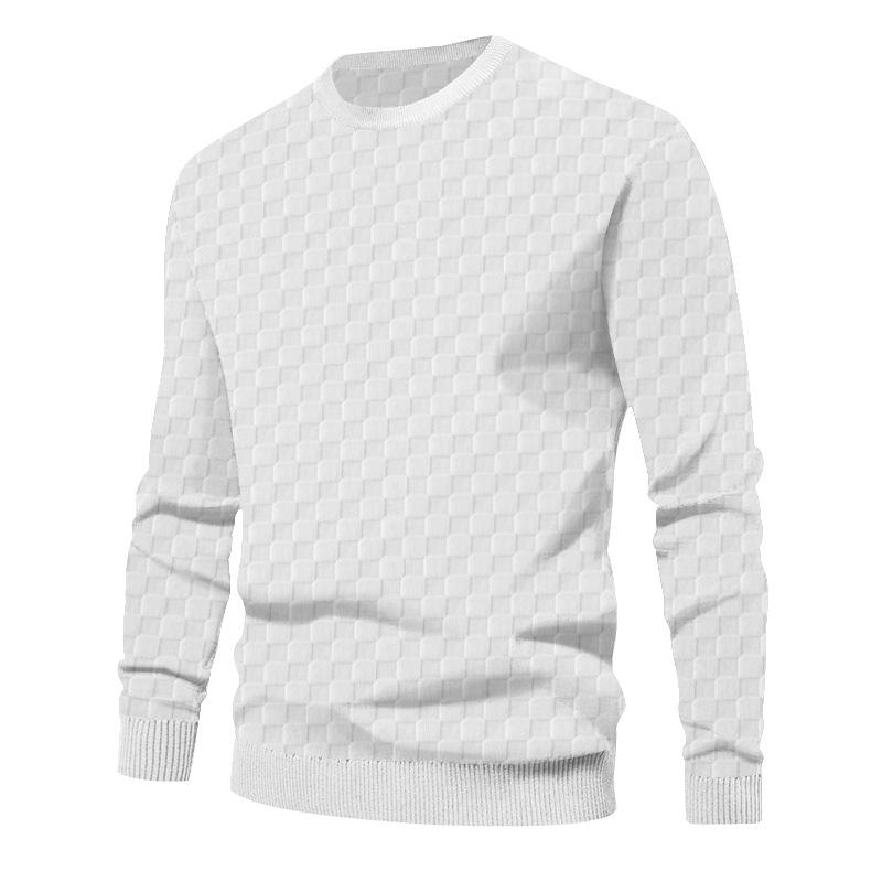 Men's Solid Color Checkerboard Pattern Round Neck Long Sleeve T-Shirt 06420118Z