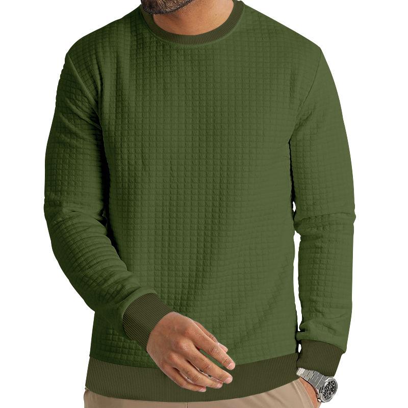 Men's Solid Textured Fabric Round Neck Long Sleeve Sweatshirt 13309943Z