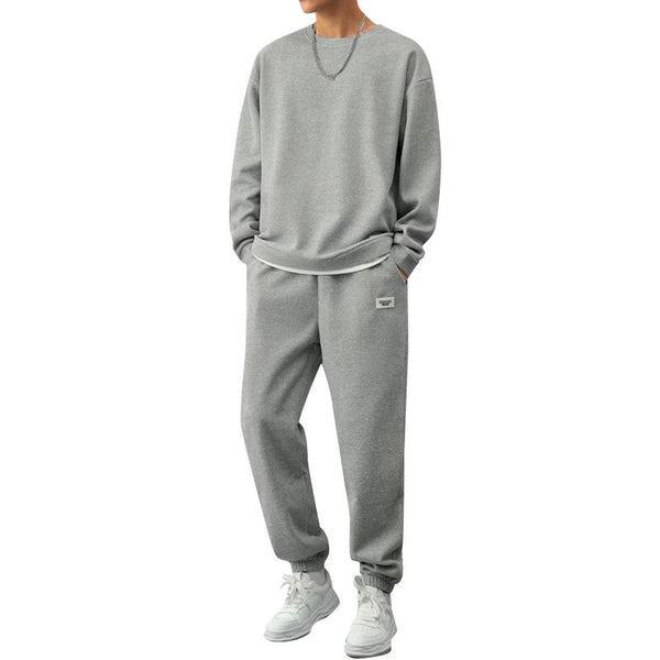 Men'S Casual Solid Color Waffle Long-Sleeved Sweatshirt And Pants Set 58536128Y