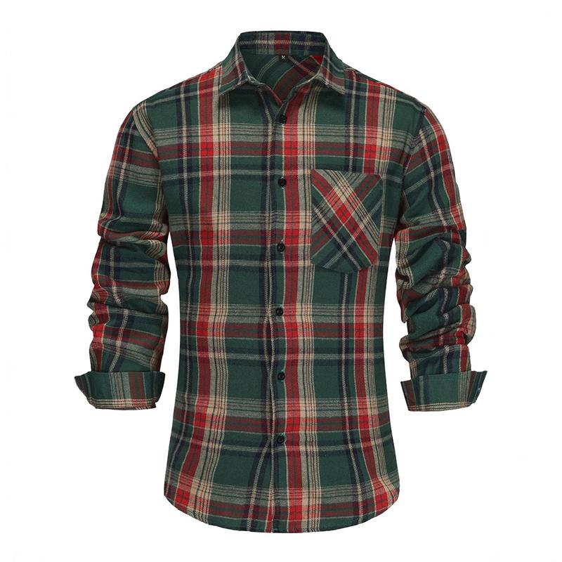 Herren Retro Casual Weihnachten Plaid Revers Langarmhemd 23864501TO