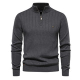 Men's Stand Collar Half Zip Solid Color Pullover Sweater 99789897X