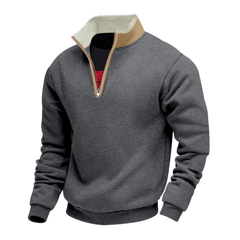 Men's Retro Colorblock Plush Fleece Lapel Stand Collar Long Sleeve Sweatshirt 04671853Z