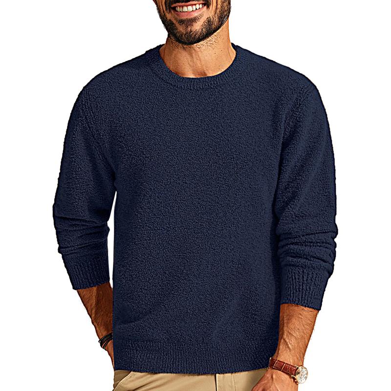 Men's Solid Color Plush Round Neck Long Sleeve Sweatshirt 48577116Y