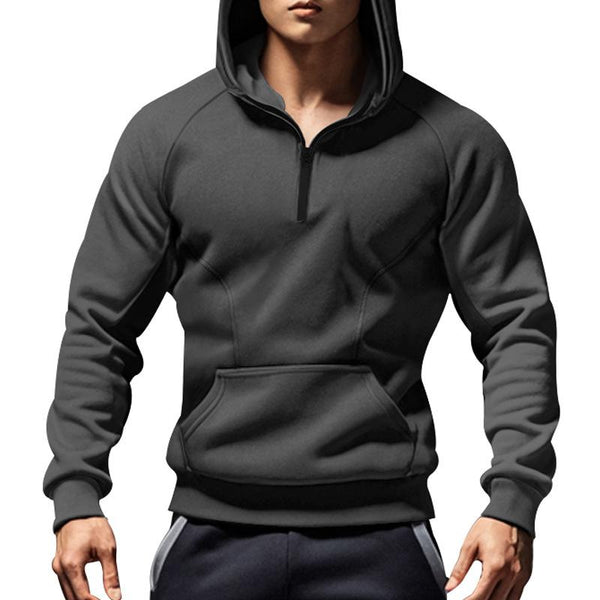 Men's Casual Zipper Neck Kangaroo Pocket Loose Long Sleeve Hoodie 97286862M