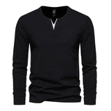 Men's Casual Solid Color V-Neck Loose Long-Sleeved T-Shirt 74143163M