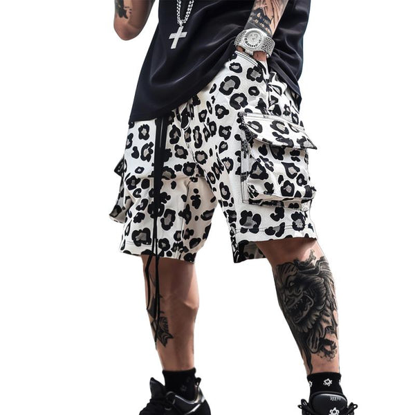 Men's Stylish Leopard Print Multi-Pocket Loose Athletic Shorts 72853472M