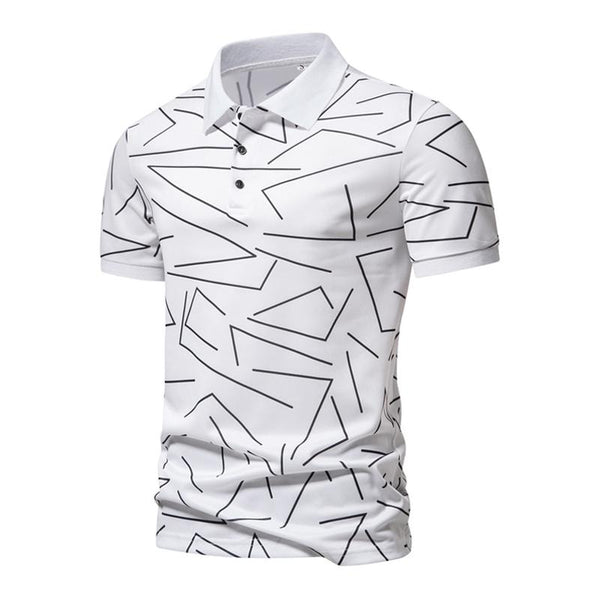 Men's Casual Striped Printed Lapel Short Sleeve Polo Shirt 17977711M