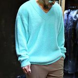 Men's Casual Solid Color V-Neck Knitted Pullover Sweater 07860702M