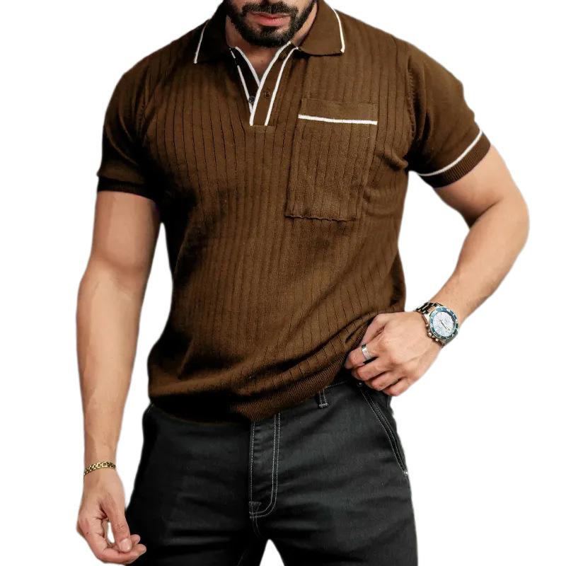 Men's Casual Lapel Slim Fit Knitted Short Sleeve Polo Shirt 63890772M