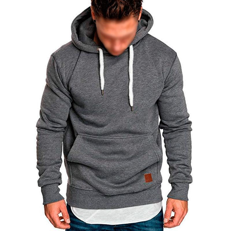 Men's Casual Solid Color Long Sleeve Hooded Sweatshirt 19801946Y