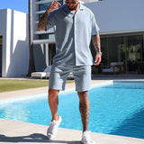 Men's Solid Color Short-sleeved Shorts Casual Two-piece Set 22385268X