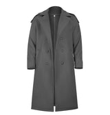 Men's Turn-down Collar Double Breasted Solid Long Coat 63857145Z