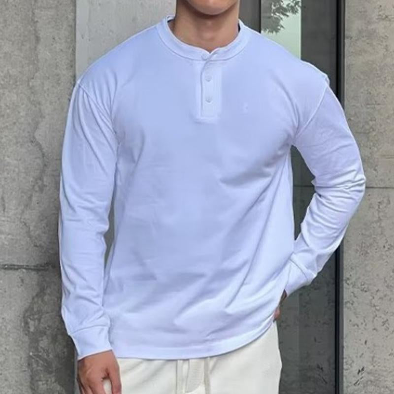 T-shirt Henley à manches longues pour homme, style décontracté, couleur unie, style vintage, 63138846TO