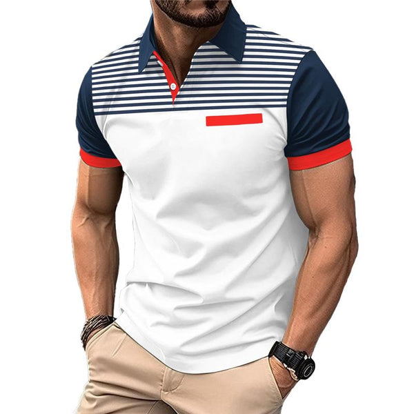 Men's Casual Striped Print Short Sleeve Polo Shirt 19050249Y