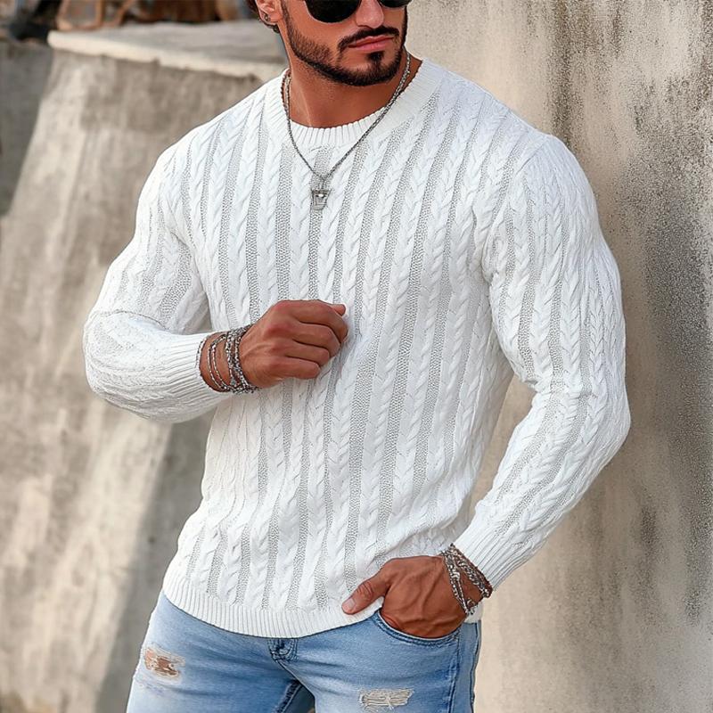 Men's Solid Color Twisted Crew Neck Knitted Sweater 44177069X