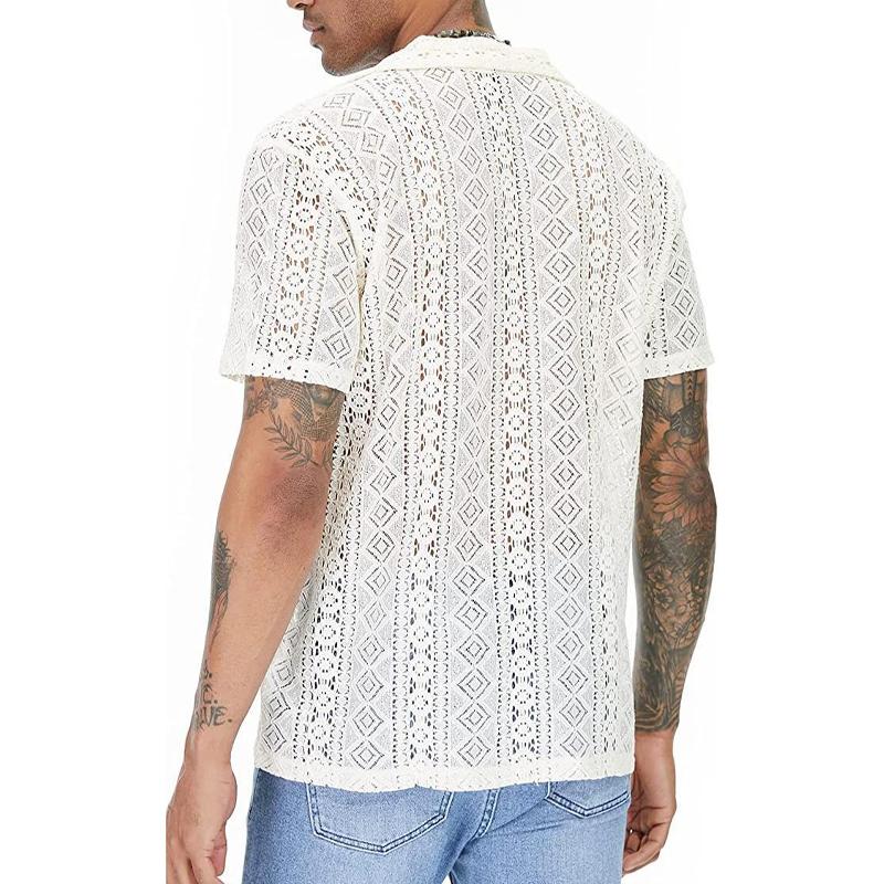 Men's Solid Color Holiday Cutout Short Sleeve Shirt 20115950X