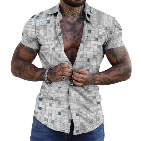 Men's Casual Geometric Lapel Short Sleeve Shirt 60827168TO