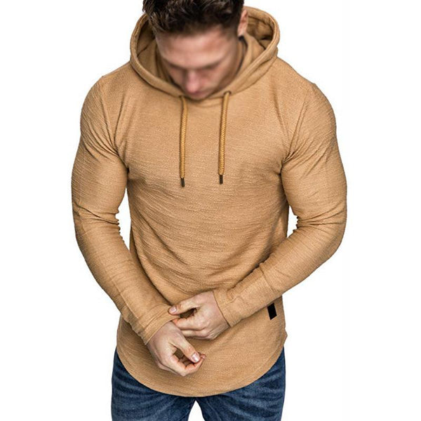 Men's Casual Solid Color Cotton Blended Slim Fit Long Sleeve Hoodie 36920469M