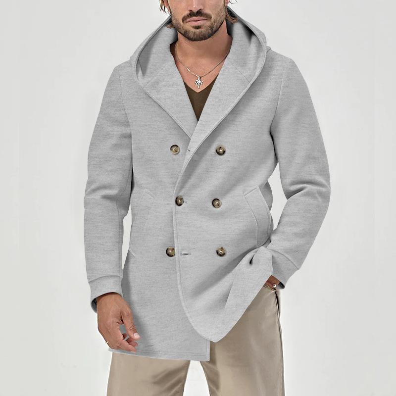 Men's Solid Hooded Double Breasted Casual Coat 62030960Z