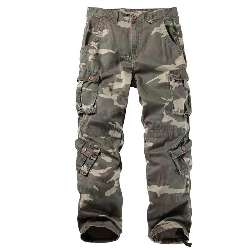 Pantalones cargo rectos con cremallera y múltiples bolsillos de algodón camuflado para hombre 40263270Z