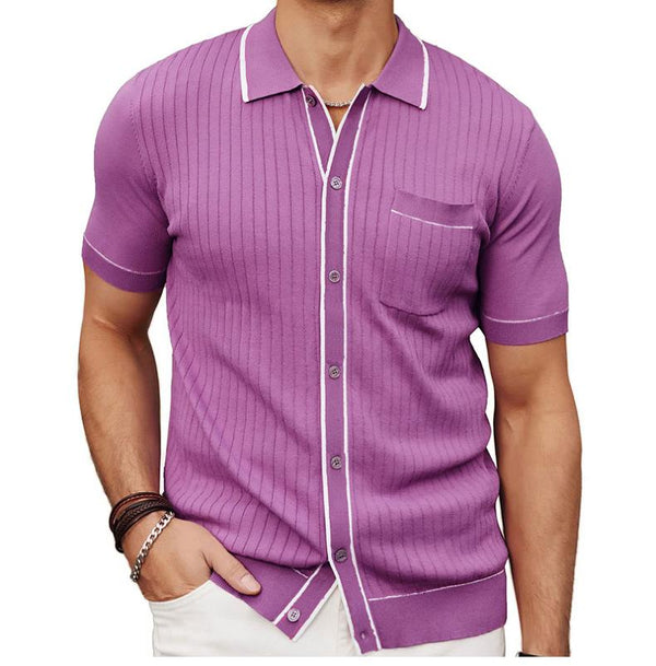 Men's Casual Lapel Single-Breasted Short-Sleeved Sweater 76451119M