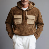 Men's Retro Casual Leather Colorblock Hooded Sweatshirt 38035068TO