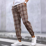 Men's Plaid Print Elastic Cuff Loose Trousers 99197442X