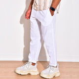 Men's Solid Loose Elastic Waist Cotton Linen Trousers 87857473Z