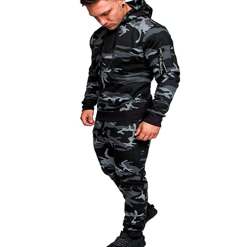 Men's Camouflage Casual Hoodie and Pants Set 61825146U