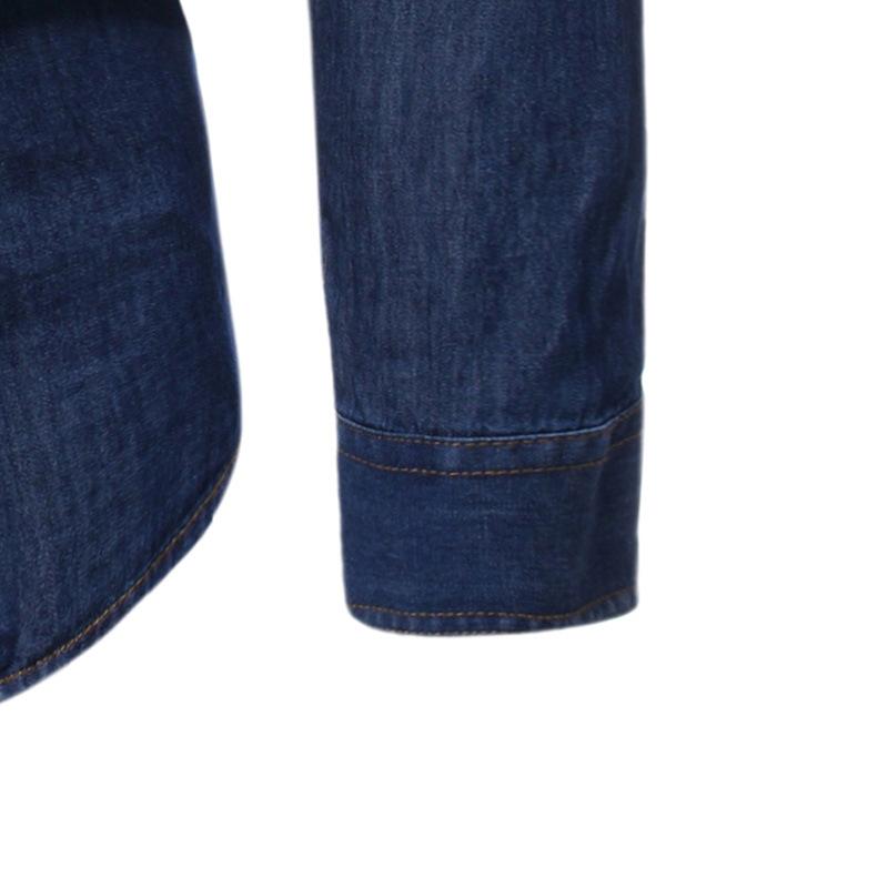 Men's Casual Cotton Denim Lapel Long Sleeve Shirt 37495288M
