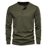 Men's Round Neck Solid Color Button Long Sleeve Henley T-Shirt 82812478X