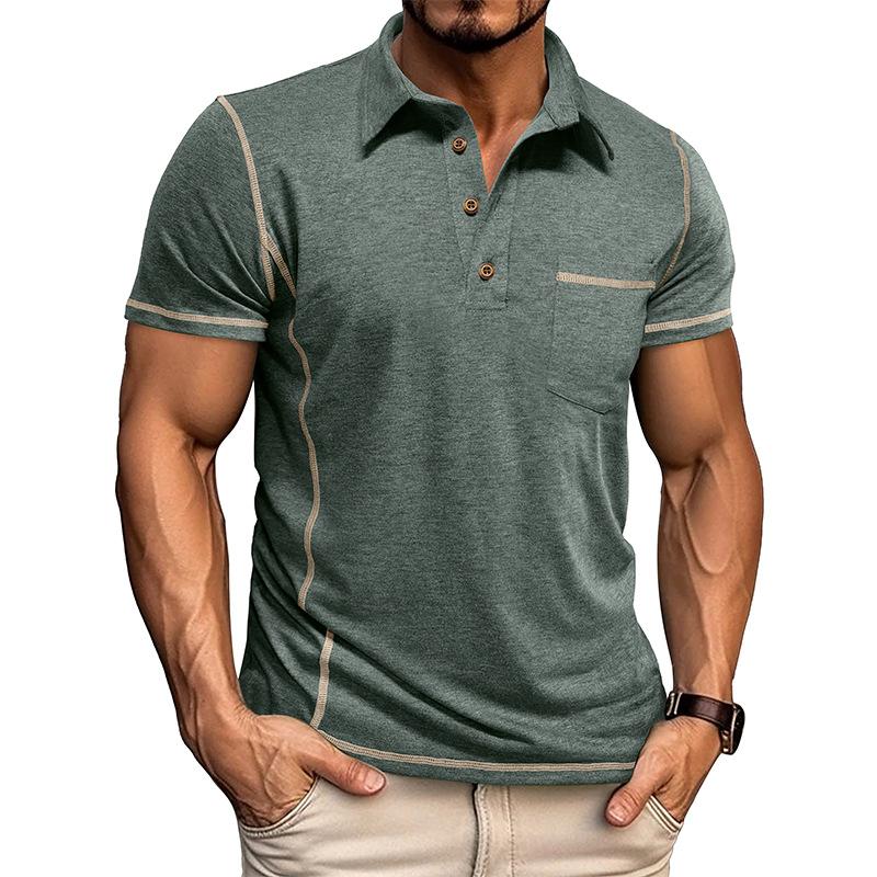 Men's Casual Contrast Lapel Slim Fit Short Sleeve Polo Shirt 79115019M