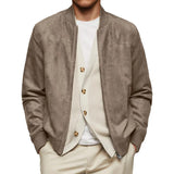 Men's Solid Suede Zipper Crew Neck Jacket 04116933Y